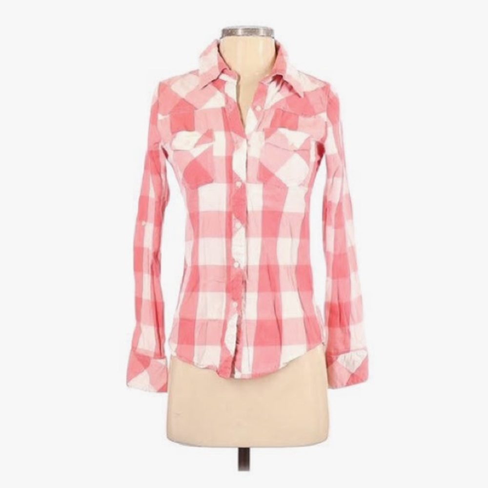 Thread and Supply pink gingham check button top